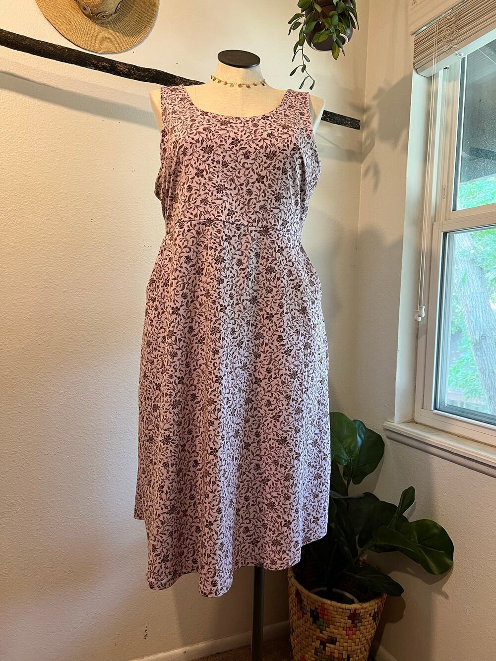 Pact Organic Cotton Fit & Flare Lavender Floral Print Tie Back Dress Size XXL
